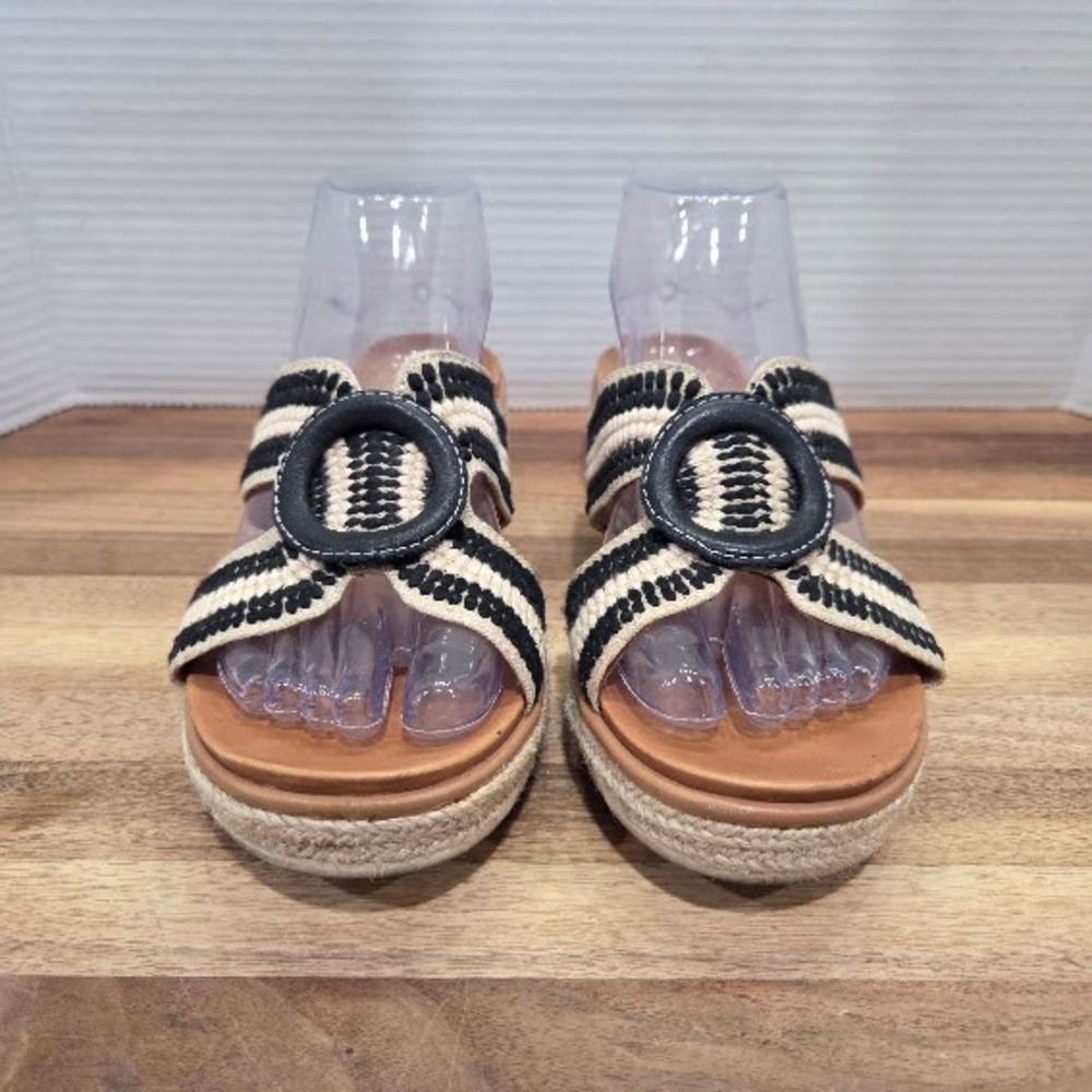 Baretraps Bliss Platform Slide Sandals Women 8.5M Black Cream Striped Espadrille - Picture 2 of 13